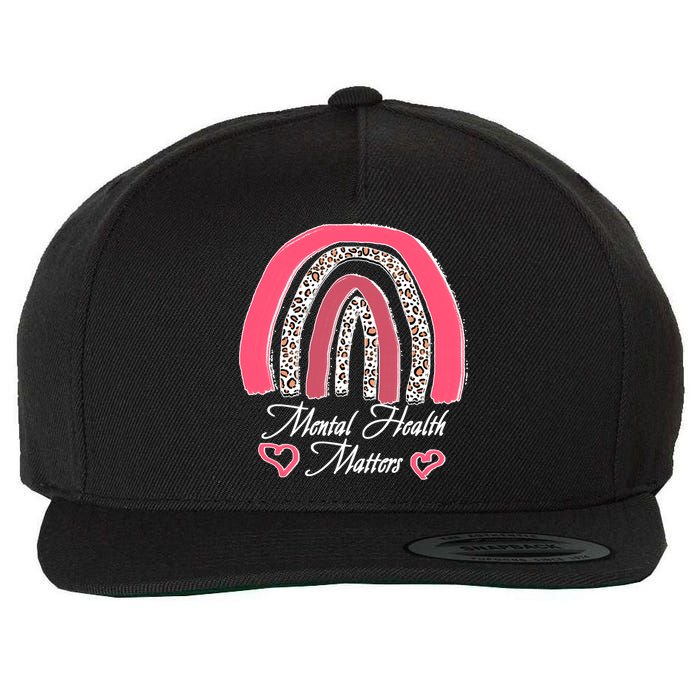 Mental Health Matters Leopard Print Rainbow Wool Snapback Cap