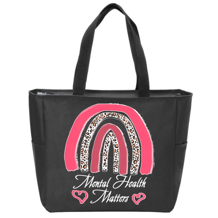 Mental Health Matters Leopard Print Rainbow Zip Tote Bag