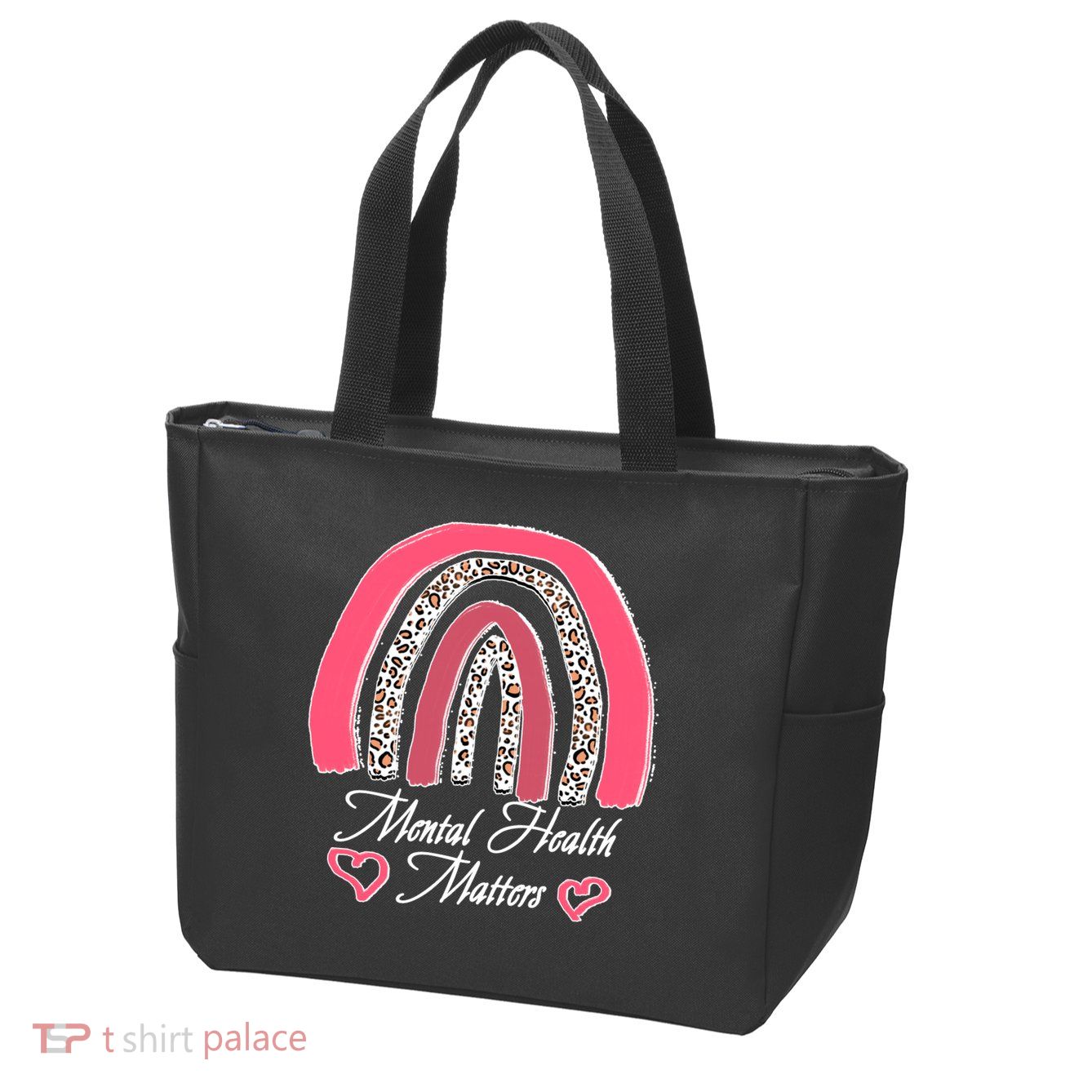 Mental Health Matters Leopard Print Rainbow Zip Tote Bag