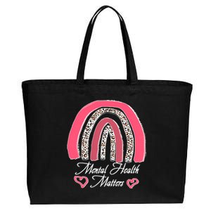 Mental Health Matters Leopard Print Rainbow Cotton Canvas Jumbo Tote