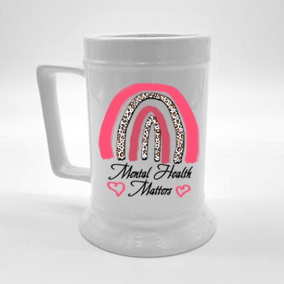 Mental Health Matters Leopard Print Rainbow Beer Stein