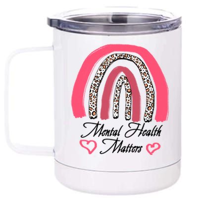 Mental Health Matters Leopard Print Rainbow 12 oz Stainless Steel Tumbler Cup