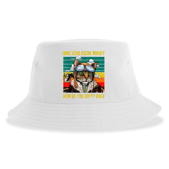 Mike Echo Oscar Whisky Cat Funny CatS Pun Pilot Vintage Sustainable Bucket Hat