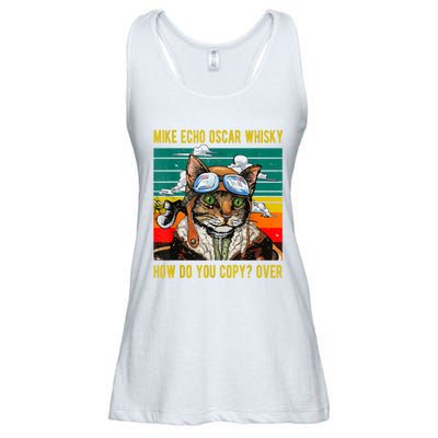 Mike Echo Oscar Whisky Cat Funny CatS Pun Pilot Vintage Ladies Essential Flowy Tank