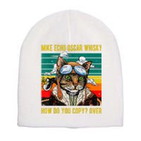 Mike Echo Oscar Whisky Cat Funny CatS Pun Pilot Vintage Short Acrylic Beanie