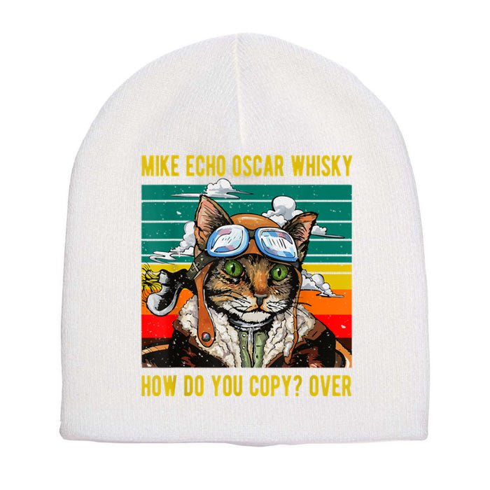 Mike Echo Oscar Whisky Cat Funny CatS Pun Pilot Vintage Short Acrylic Beanie