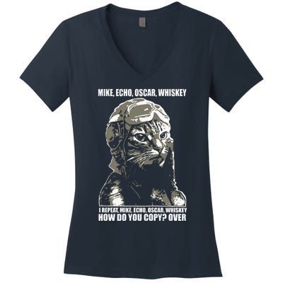 Mike Echo Oscar Whiskey I Repeat Mike Echo Oscar Whiskey How Do You Copy Over Ca Women's V-Neck T-Shirt