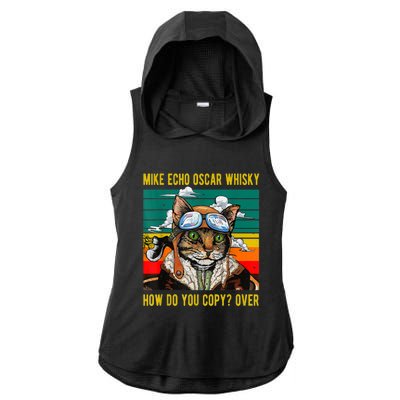 Mike Echo Oscar Whisky Cat Funny CatS Pun Pilot Vintage Ladies PosiCharge Tri-Blend Wicking Draft Hoodie Tank