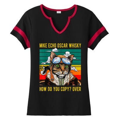 Mike Echo Oscar Whisky Cat Funny CatS Pun Pilot Vintage Ladies Halftime Notch Neck Tee