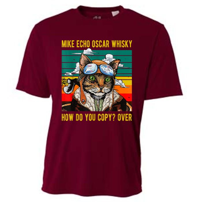 Mike Echo Oscar Whisky Cat Funny CatS Pun Pilot Vintage Cooling Performance Crew T-Shirt