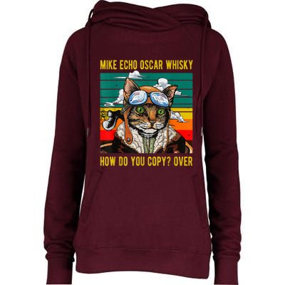 Mike Echo Oscar Whisky Cat Funny CatS Pun Pilot Vintage Womens Funnel Neck Pullover Hood