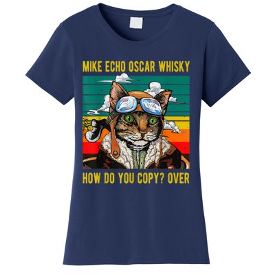 Mike Echo Oscar Whisky Cat Funny CatS Pun Pilot Vintage Women's T-Shirt