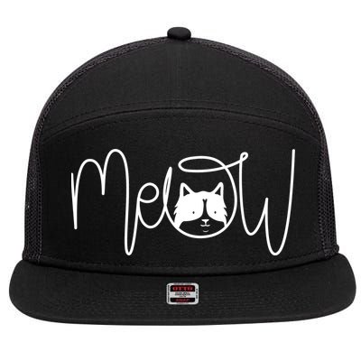 Meow Cat Calligraphy 7 Panel Mesh Trucker Snapback Hat