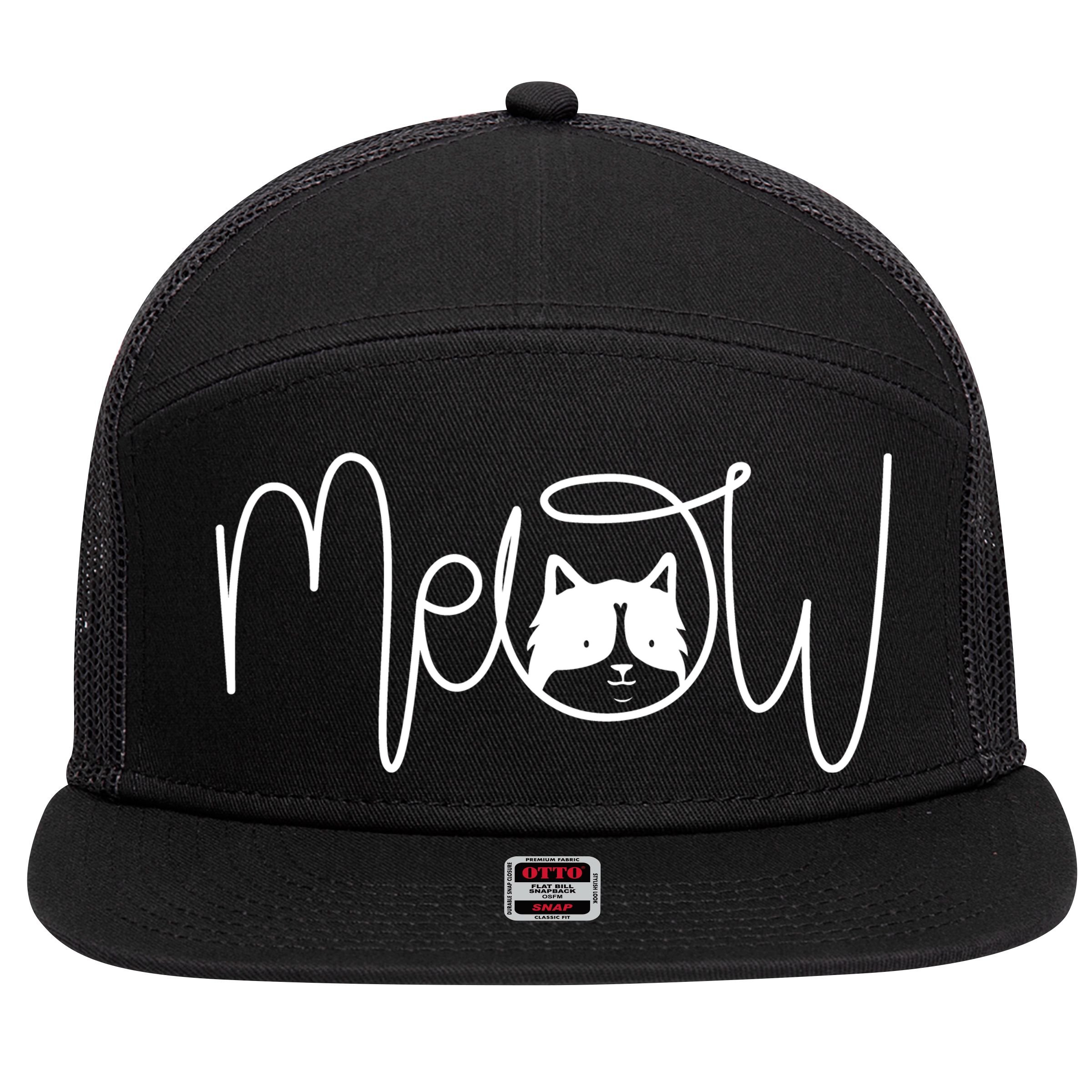 Meow Cat Calligraphy 7 Panel Mesh Trucker Snapback Hat