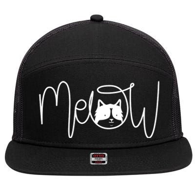 Meow Cat Calligraphy 7 Panel Mesh Trucker Snapback Hat