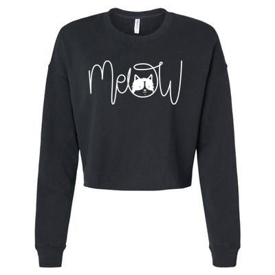 Meow Cat Calligraphy Cropped Pullover Crew