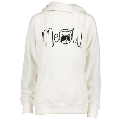 Meow Cat Calligraphy Womens Funnel Neck Pullover Hood