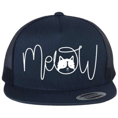 Meow Cat Calligraphy Flat Bill Trucker Hat