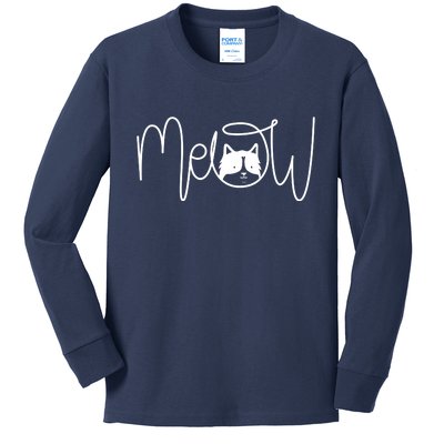 Meow Cat Calligraphy Kids Long Sleeve Shirt