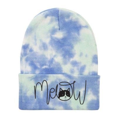 Meow Cat Calligraphy Tie Dye 12in Knit Beanie