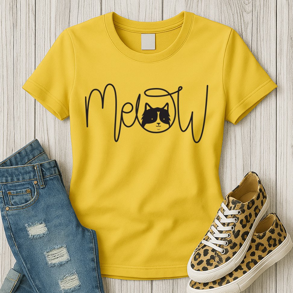 Meow Cat Calligraphy Womens T-Shirt