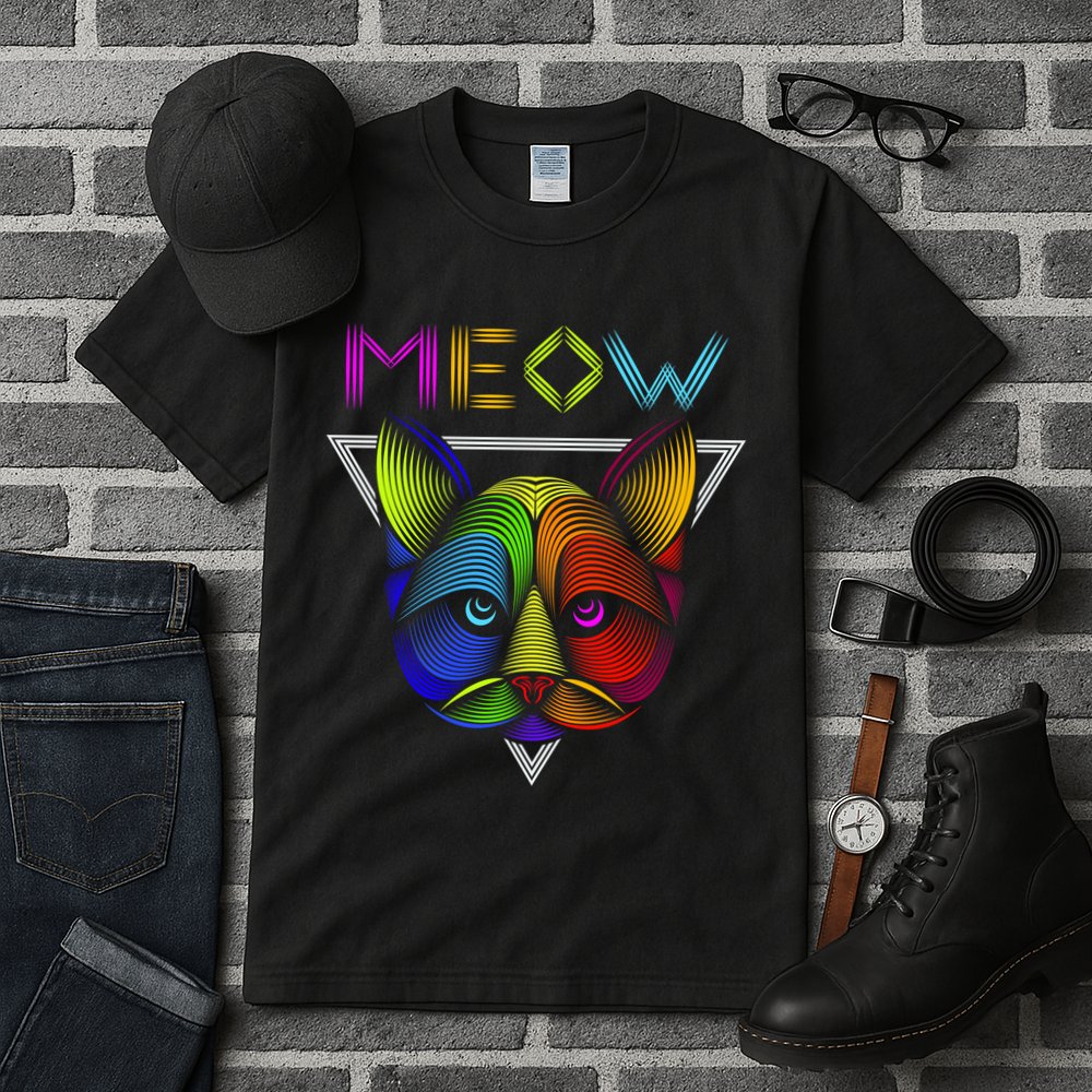Meow Cat Neon Tall T-Shirt