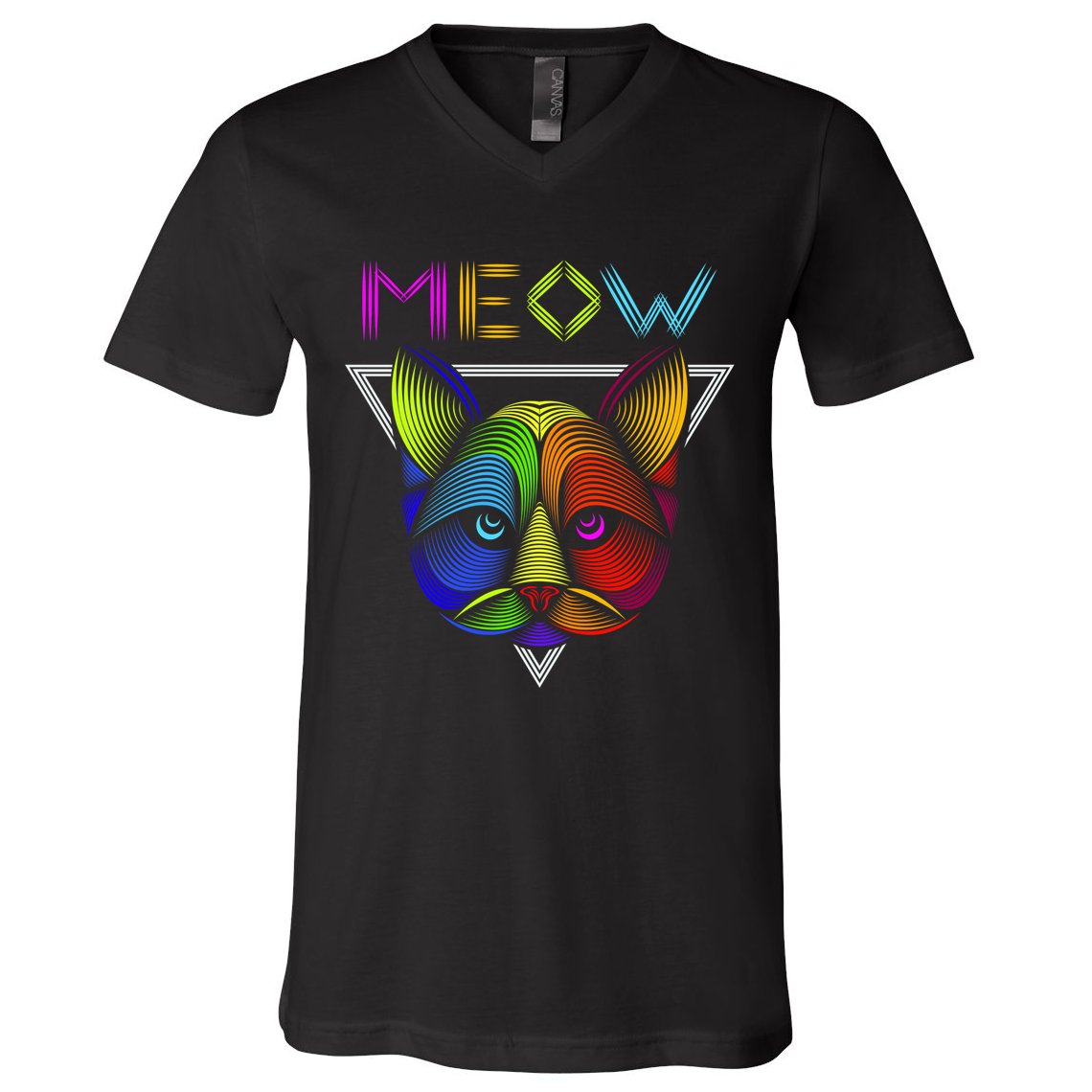Meow Cat Neon V-Neck T-Shirt
