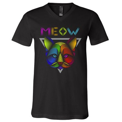 Meow Cat Neon V-Neck T-Shirt