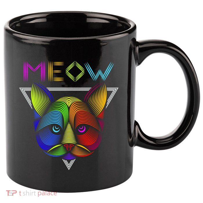 Meow Cat Neon 11oz C Handle Ceramic Mug