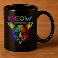 Meow Cat Neon 11oz C Handle Ceramic Mug