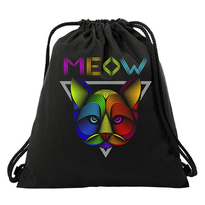 Meow Cat Neon Drawstring Bag