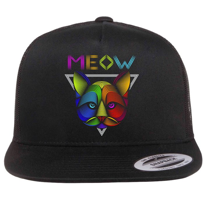 Meow Cat Neon Flat Bill Trucker Hat