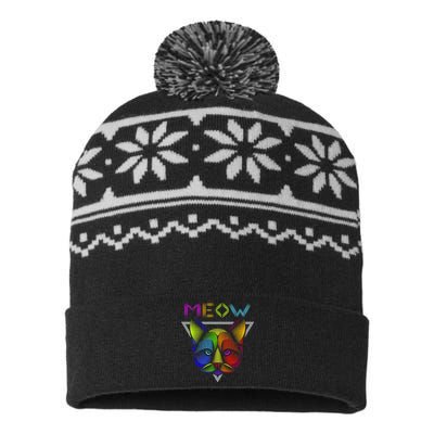 Meow Cat Neon USA-Made Snowflake Beanie