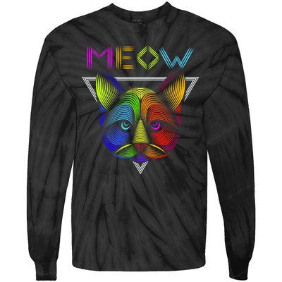 Meow Cat Neon Tie-Dye Long Sleeve Shirt