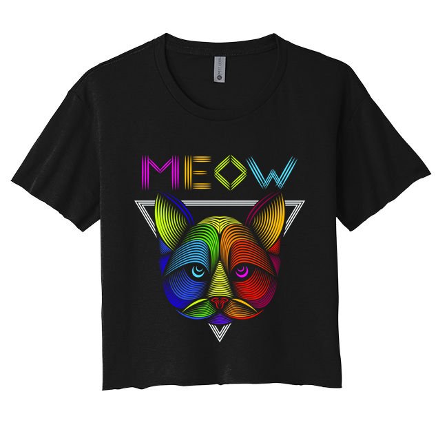 Meow Cat Neon Women's Crop Top Tee