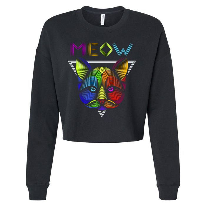 Meow Cat Neon Cropped Pullover Crew