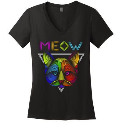 Meow Cat Neon Women's V-Neck T-Shirt