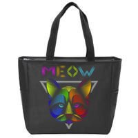 Meow Cat Neon Zip Tote Bag