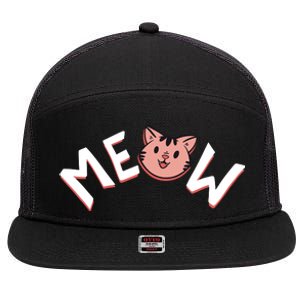 Meow Kitten Face 7 Panel Mesh Trucker Snapback Hat