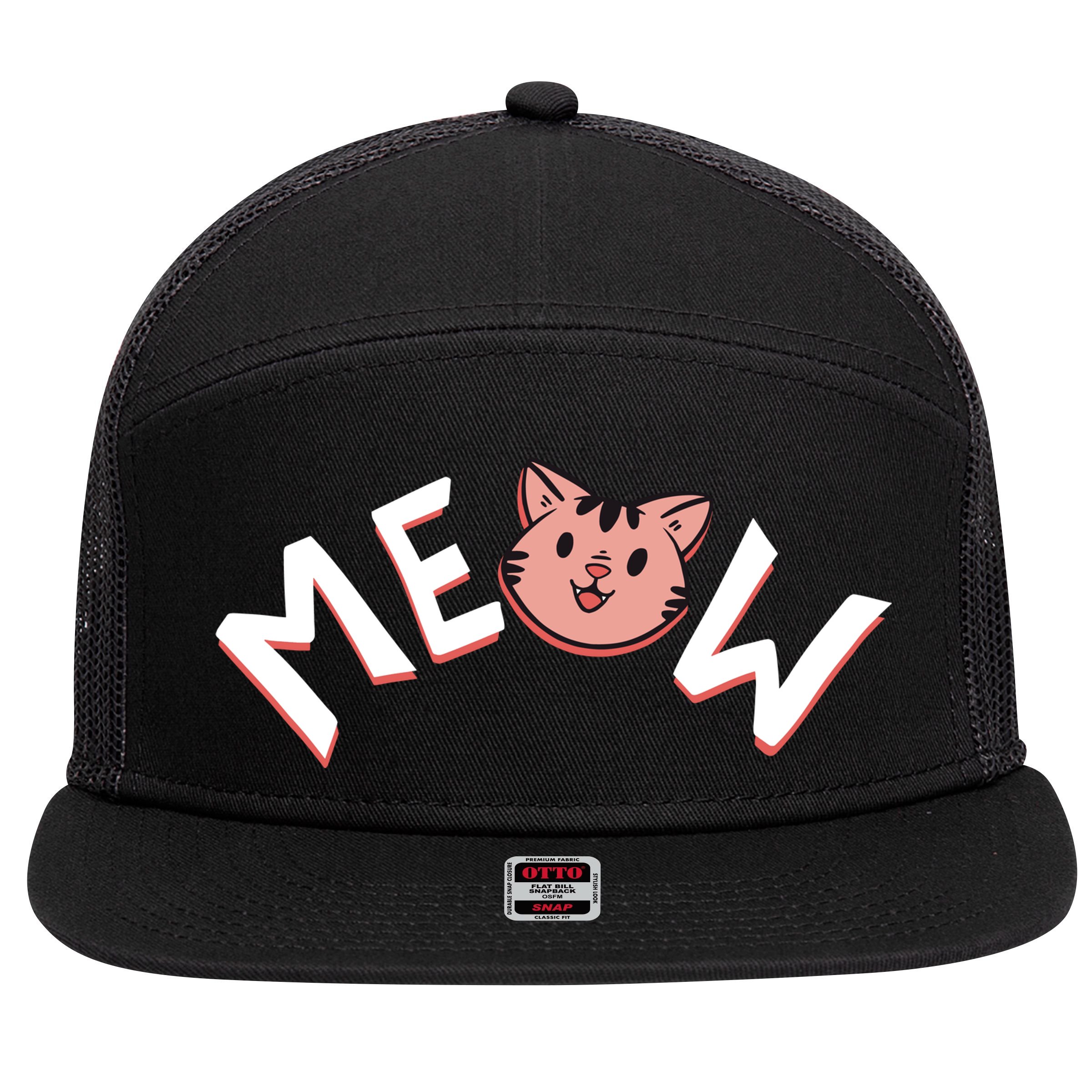 Meow Kitten Face 7 Panel Mesh Trucker Snapback Hat