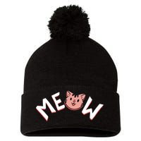 Meow Kitten Face Pom Pom 12in Knit Beanie
