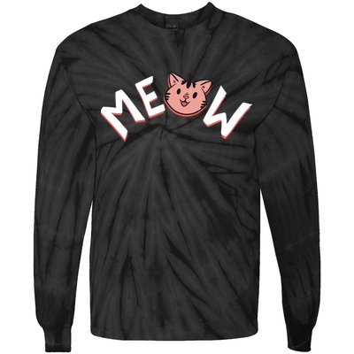 Meow Kitten Face Tie-Dye Long Sleeve Shirt