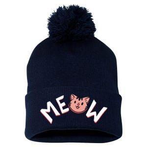 Meow Kitten Face Pom Pom 12in Knit Beanie