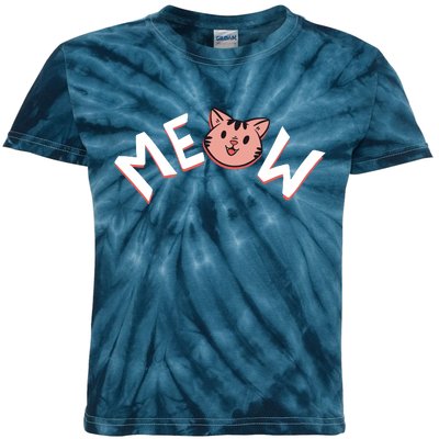 Meow Kitten Face Kids Tie-Dye T-Shirt