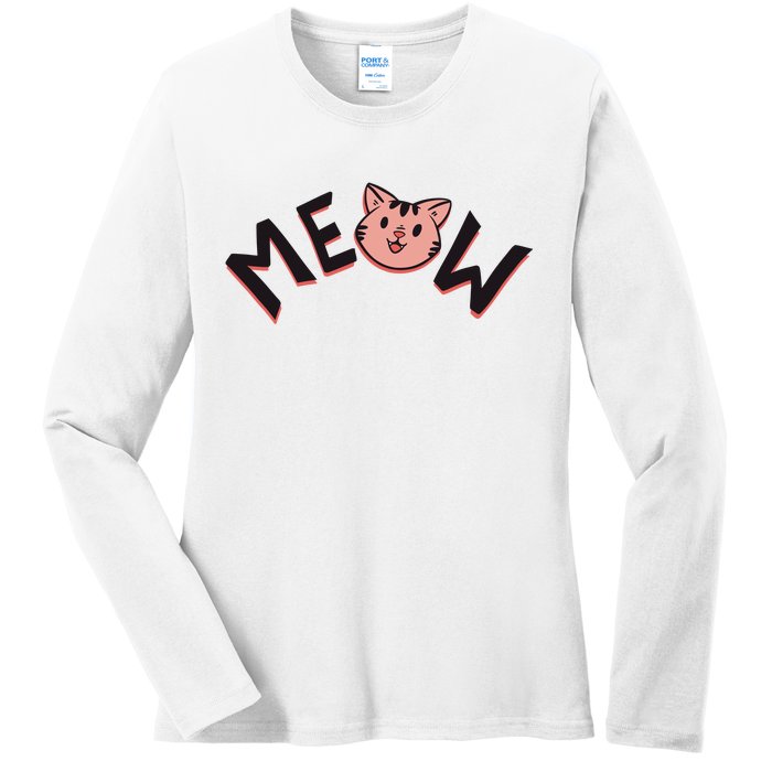 Meow Kitten Face Ladies Long Sleeve Shirt