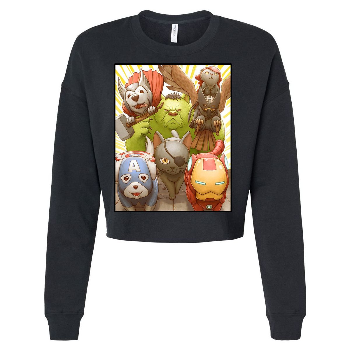 Meow Superhero Cats Comic Movie Spoof Cropped Pullover Crew
