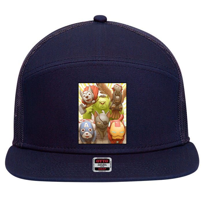 Meow Superhero Cats Comic Movie Spoof 7 Panel Mesh Trucker Snapback Hat