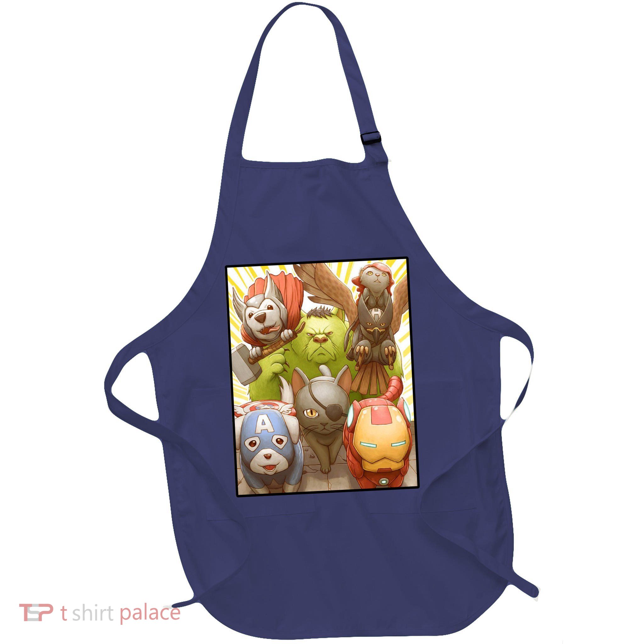 Meow Superhero Cats Comic Movie Spoof Full-Length Apron With Pockets
