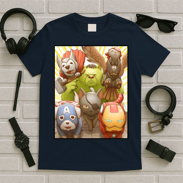 Meow Superhero Cats Comic Movie Spoof T-Shirt