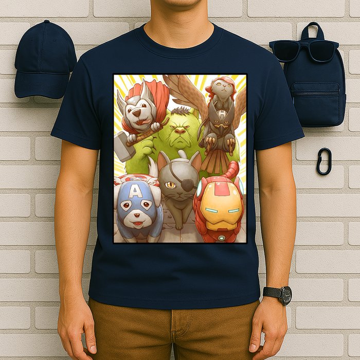 Meow Superhero Cats Comic Movie Spoof T-Shirt